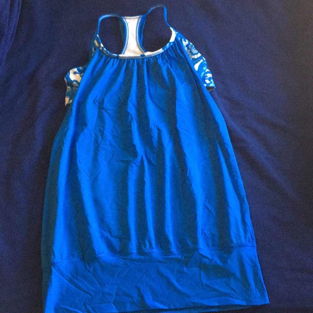 Blue and white tank